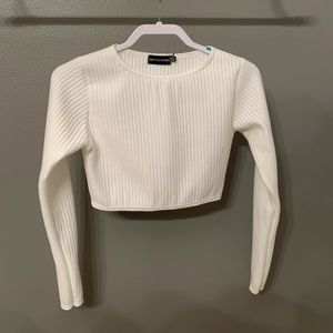 PrettyLittleThing Cream Ribbed Crop Top